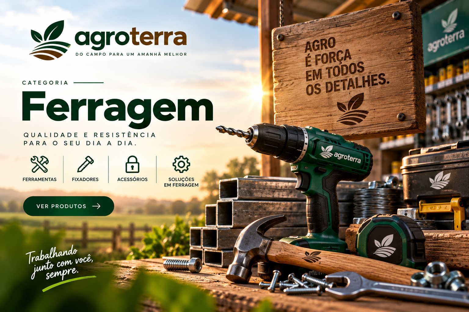 Categoria ferragem Agroterra: ferramentas, fixadores e acessórios