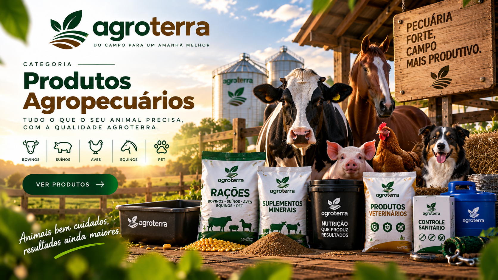 Produtos agropecuários Agroterra: rações, suplementos minerais e produtos veterinários